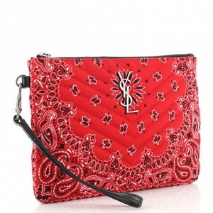 YSL Saint Laurent Red Bandana Monogram Clutch Handbag Wristlet
